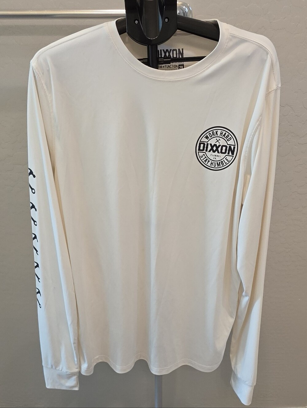 DIXXON Cream Long Sleeve Logo Tee with Sleeve Script NWOT Never Used